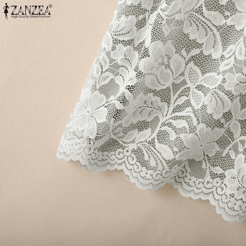 ZANZEA Women Lace Patchwork Casual Round Neck Short Sleeve T-Shirt
