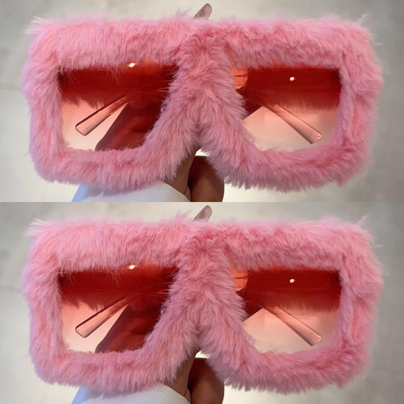 1 Pair Oversized Square Sunglasses Women Fashion Furry Rim Trendy Original Handmade Winter Sun Glasses
