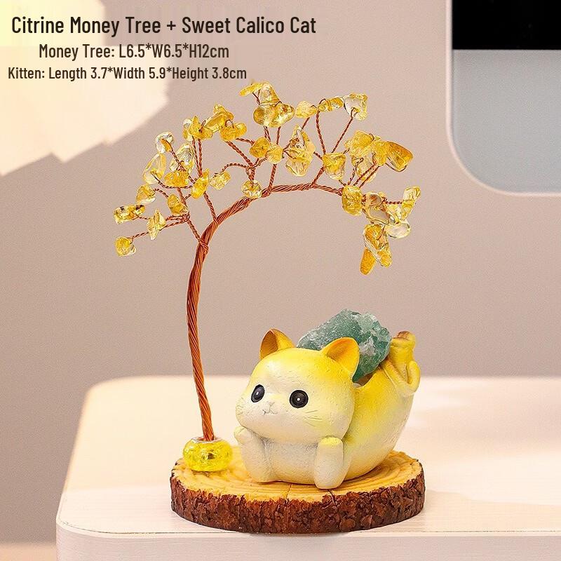 Lucky Cat Crystal Money Tree Ornament