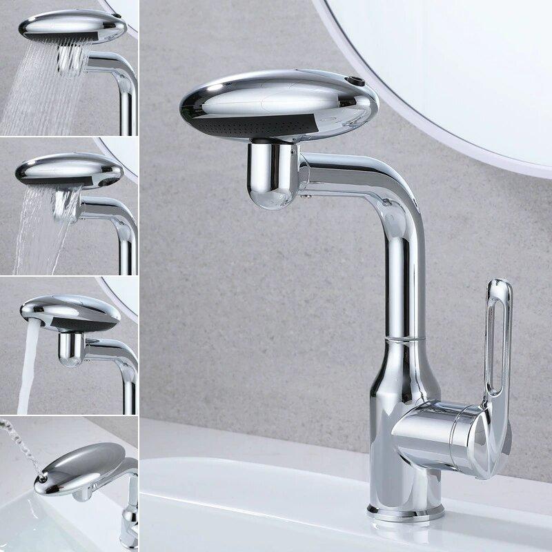 4 Modes Gray Kitchen Faucet Waterfall Stream Sprayer Head Sink Mixer Water Tap Accessories Chrome Hot and Cold Kitchen Faucet