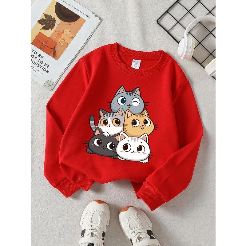 Kids Sweatshirt Casual Sweatshirt Printed Round Neck Pullover, Featuring Animal Prints, Autumn and Winter ,Comfortable Warm Fashion Printed Top
