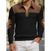 Men Casual Knitted Polo Shirt Half Zip Collar Patchwork Long Sleeve Pullover
