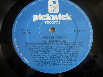 LP Record DERMOT O'BRIEN - Songs Of Ireland PICKTV2 Pickwick Record Ireland Folk Used
