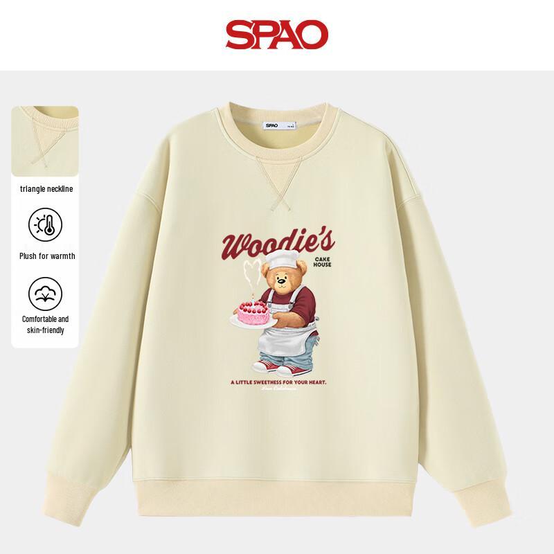 

SPAO Men s Heavyweight Fleece-lined Crewneck Sweatshirt with Bear Print S