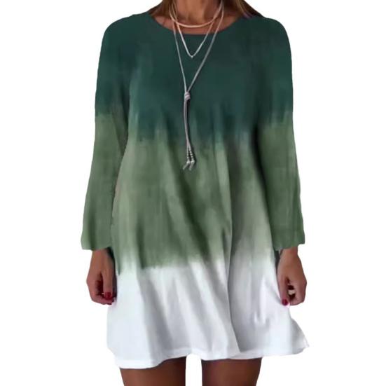 

Женское платье с длинным рукавом, цветное градиентное платье с принтом, свободный крой, круглый вырез, платье-пуловер для повседневных рабочих вечеринок S зелёный