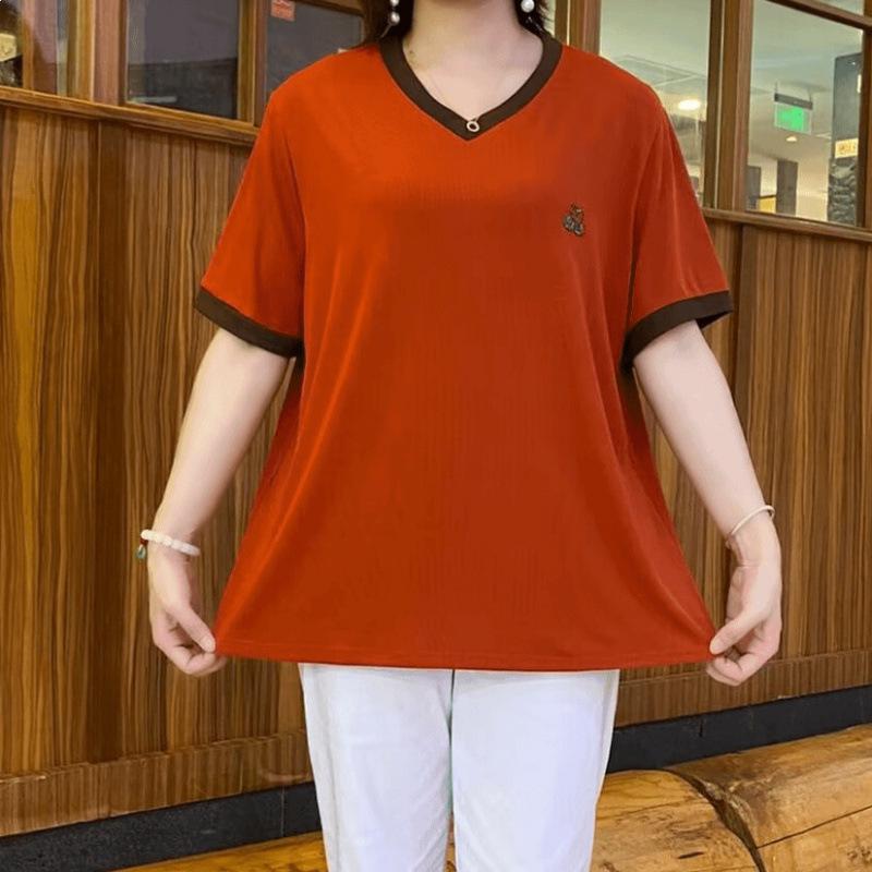 

Plus Size Heart-Neck Mid-Age Women s Top: Fashionable & Belly-Covering 6XL (200-220 Jin)