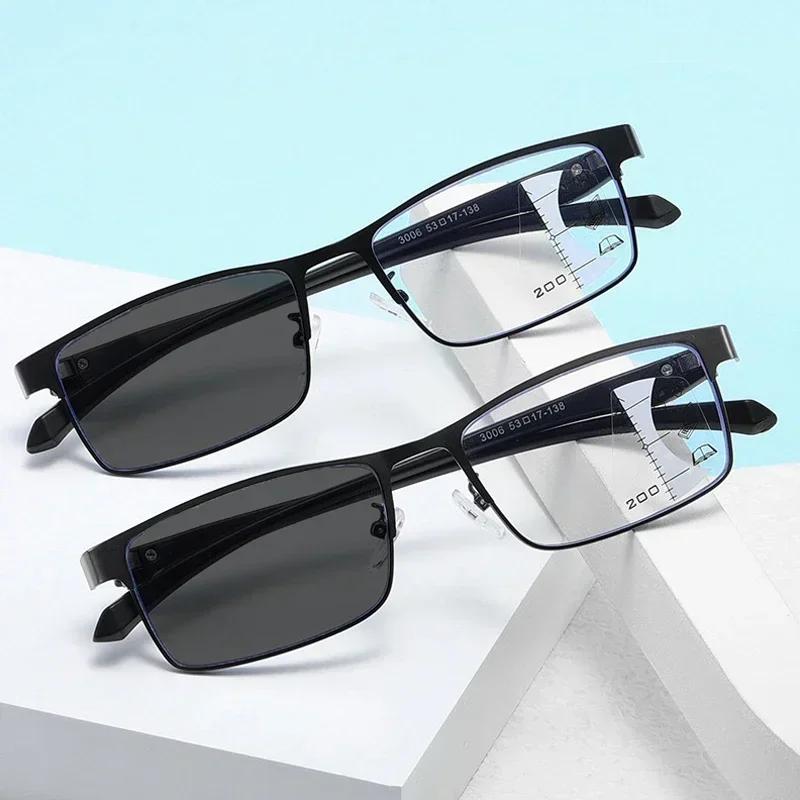 Men Business Half Frame Photochromic Multifocal Reading Glasses Trendy High Quality Blue Light Blocking Presbyopia Eyeglasses