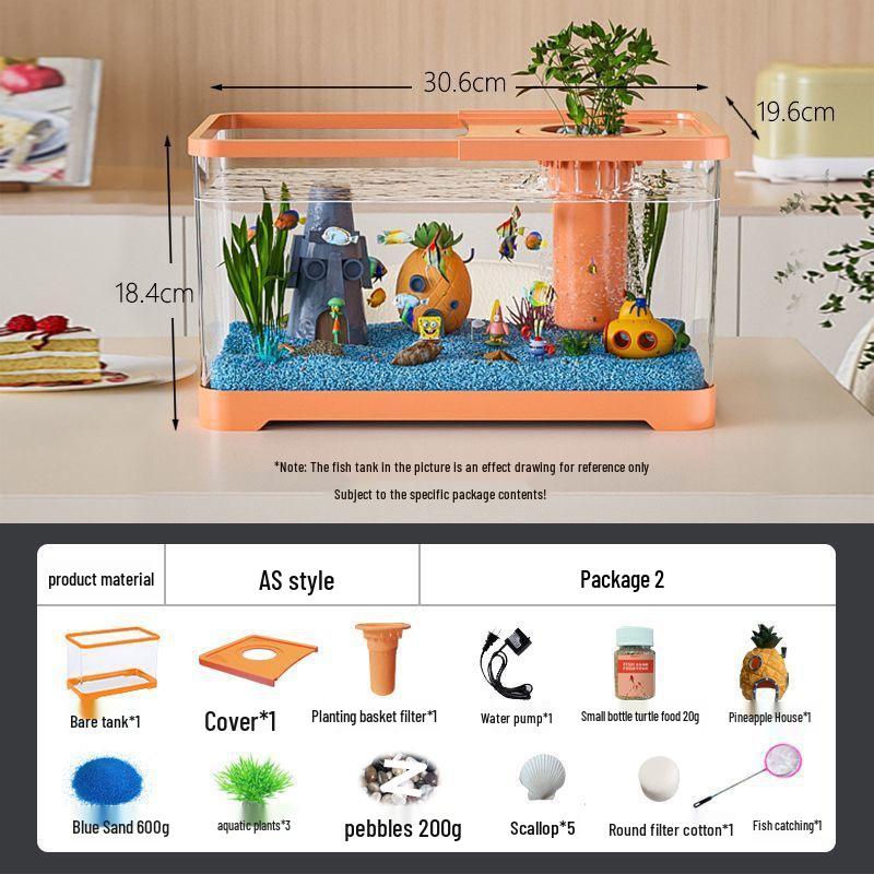 Goldfish Tank Desktop Aquarium with Filtration, Oxygenation, and Lid - Ecological Landscaping All-in-One for Living Room Household Use.