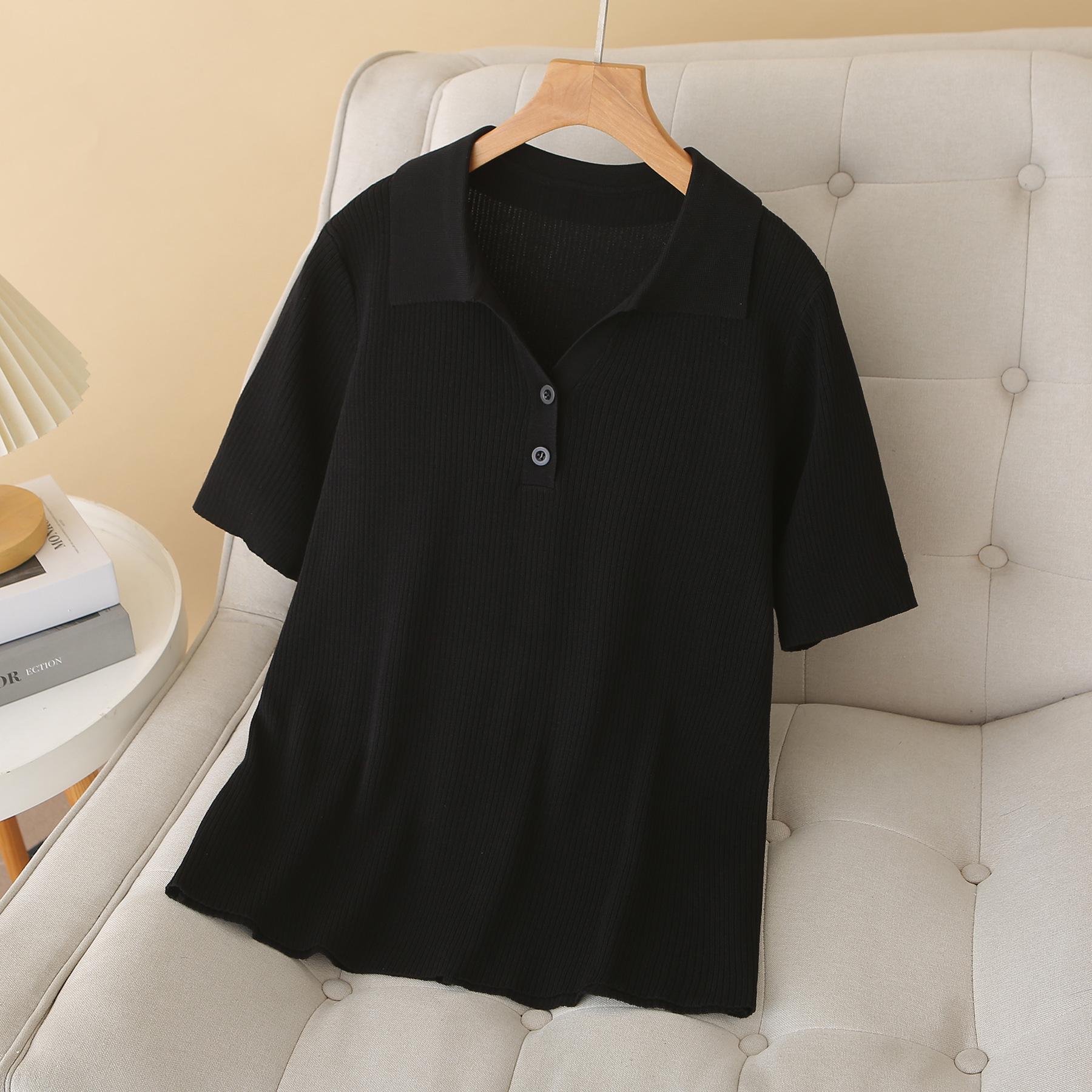 

2026 Women s Plus Size Ice Silk Polo Collar T-shirt - Short Sleeve, College Style, Slim Fit for Chubby Girls 4XL чёрный