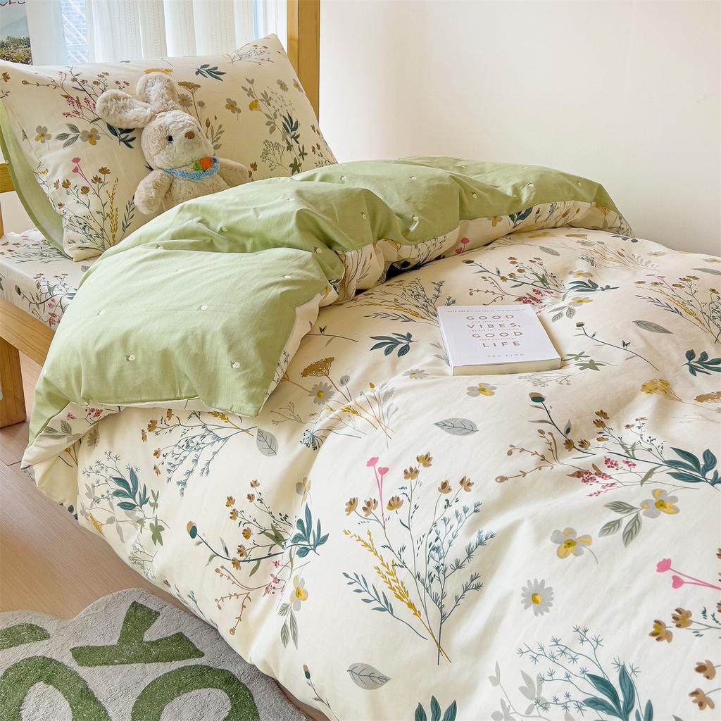 K pop Style Back-to-School Pink Bedding Set Twin Full Queen Size Bed Girls Floral Bed Flat Sheet Pillowcase Kawaii Home Textile