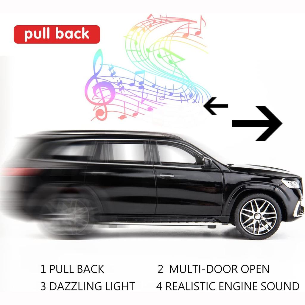1/24 skala Diecast bilmodell Benz GLS63 AMG Alloy samleobjekt Pull Back Lekebil med lys og lyd Lekekjøretøy for voksne gutter Gave