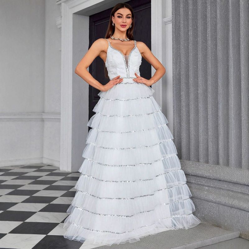 New Arrived Wedding Dress Long Maix Dress White Party Dress