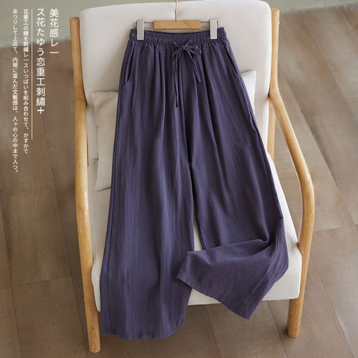 Pantaloni Larghi in Cotone e Lino da Donna per Estate e Autunno Vita Elastica Gamba Dritta Larghi Nascondono i Difetti Pantaloni Casual