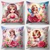 1/4pcs Valentine's Day Pillowcases: Adorable Angelic Girls with Roses and Butterflies Sofa cushion cover home bedroom decoration