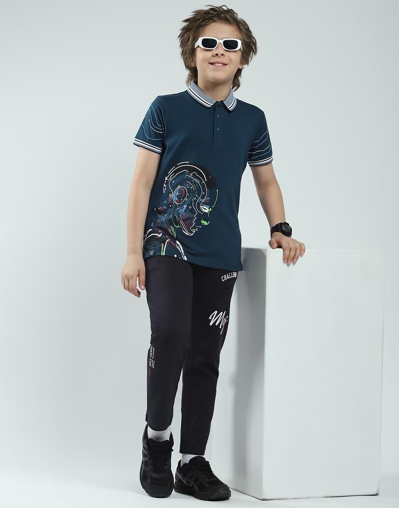 MONTE CARLO Boys's Regular Fit Printed Polo Half Sleeve T-Shirt