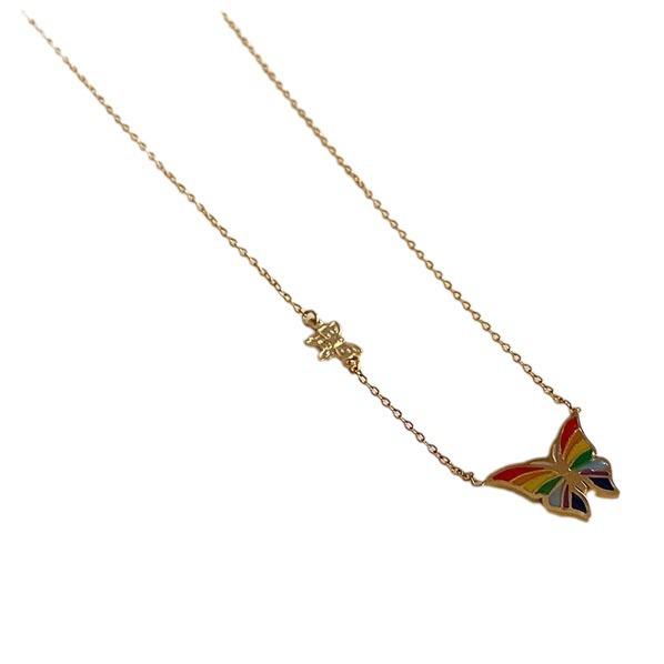 Colorful Butterfly Pendant Necklace, Women's Versatile Titanium Steel Accessory