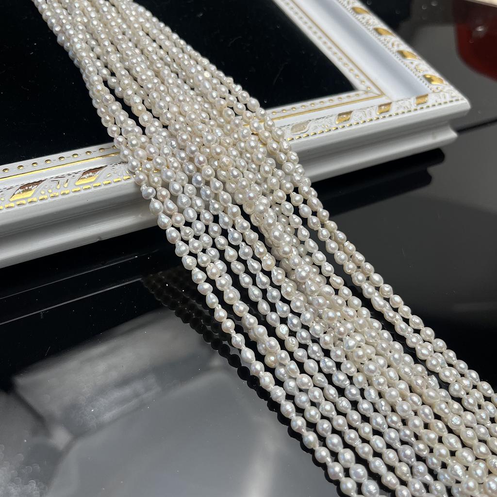 1String, White Natural Freshwater Pearls, Handmade Tail Pearl Beads for Jewelry Making DIY Crafts (Beads 3-4mm, Length 36cm)