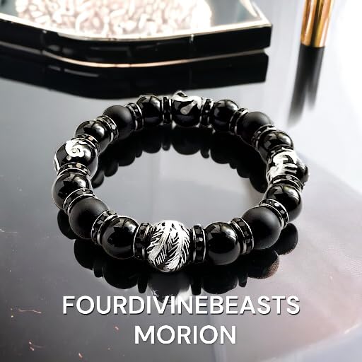 [BLESSING M'style] Natural Stone Power Stone Bracelet, Four Gods Bracelet, Morion, Matte Onyx, Silver-Engraved Onyx, Includes Luxury Suede Drawstring