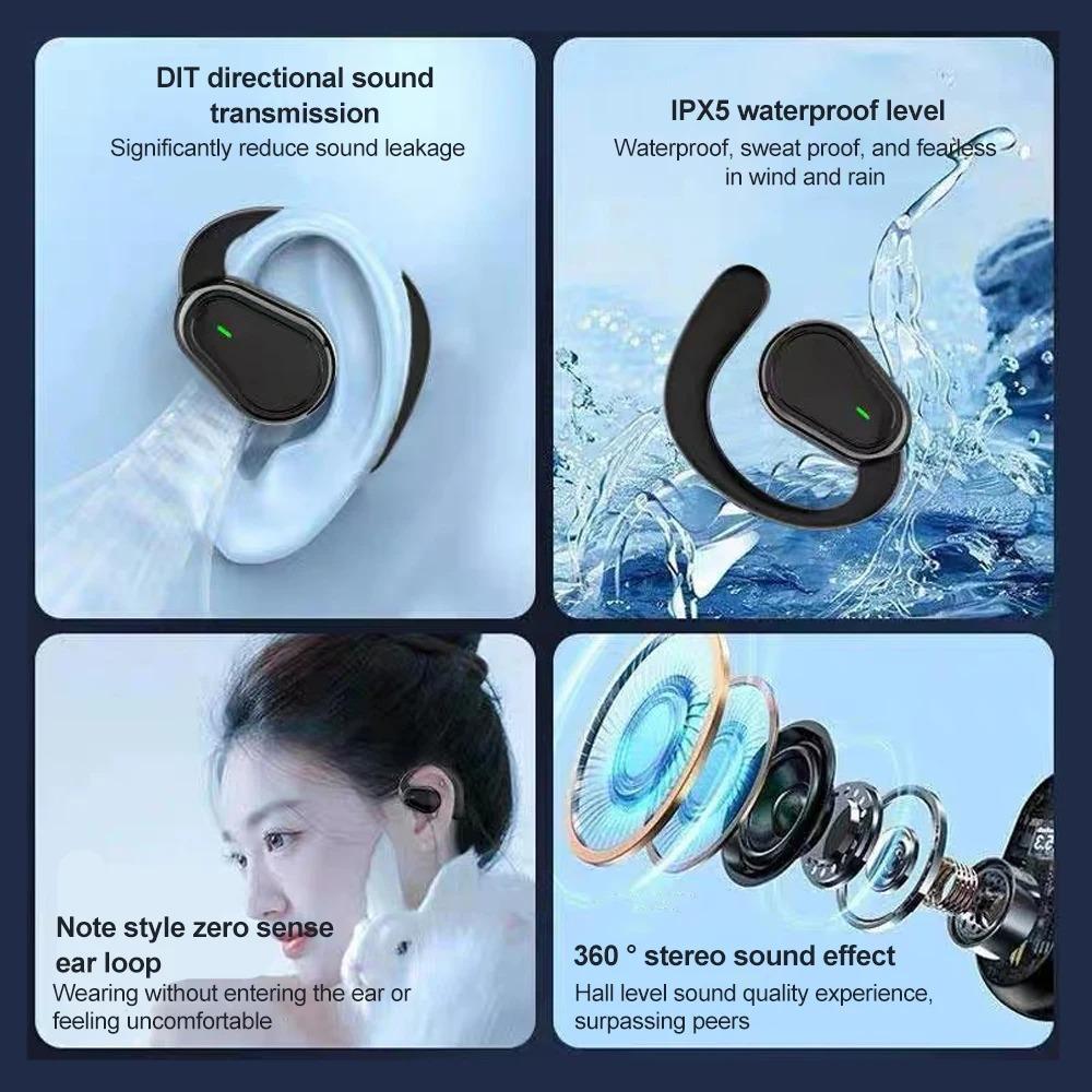Bluetooth 5.3 Headphones Ear Hook Earphones Wireless Earphones HiFi Stereo Waterproof Headsets Noise Reduction Earbuds