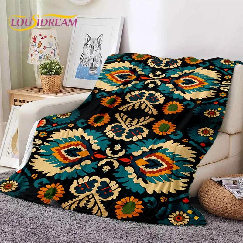 Turkey Persian Bohemian Mandala Flower Soft Flannel Blanket for Bed Bedroom Sofa Picnic,Throw Blanket for Outdoors Leisure Gift