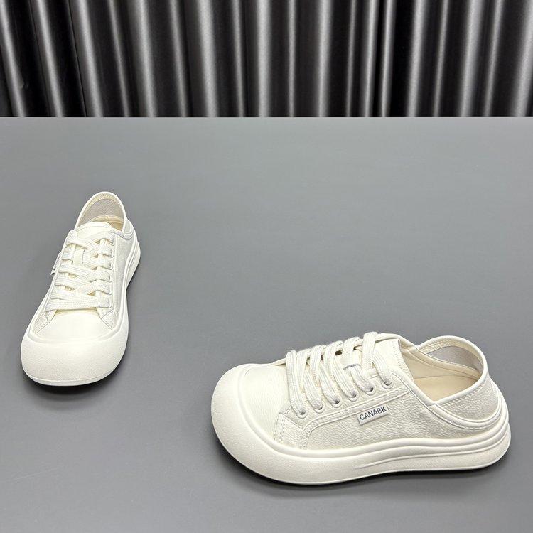 [Counter Version] Two Wear Little White Shoes Women's 2025 Early Autumn New Round Head Platform Cowhide Casual Sports Shoes