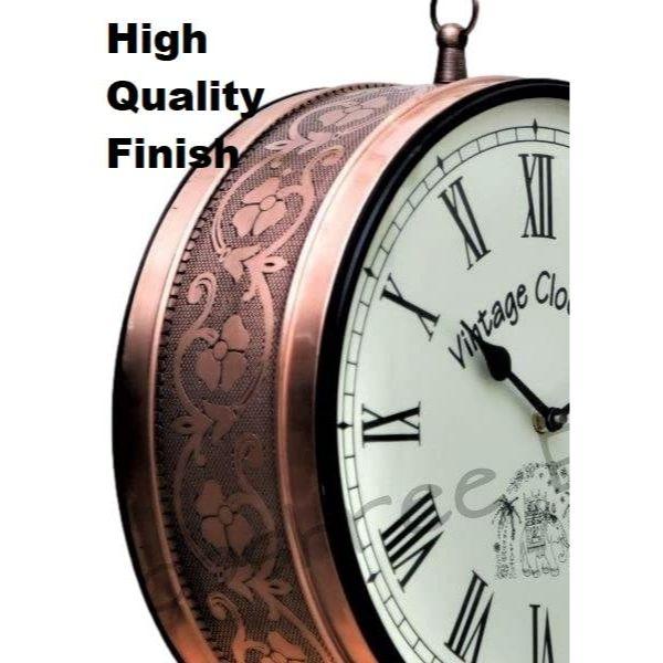 (10 INCH - One Side English Other Roman Numbers) Vintage Clock Iron Handcrafted Double Side Analog Clock , Rose Gold Finish, Floral Design