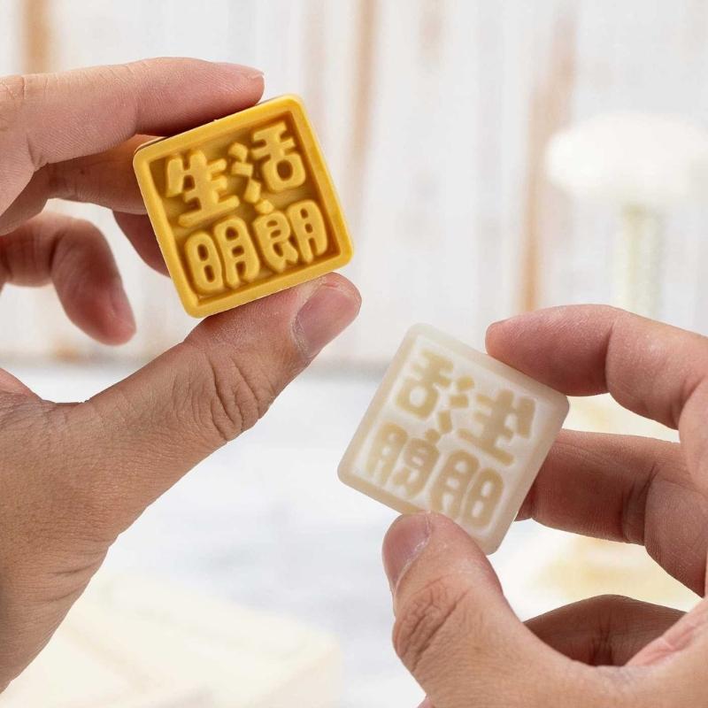 Traditional Chinese Character Mooncakes Molds with 6 Interchangeable Stamp Dessert Mould for Home Baking Enthusiasts