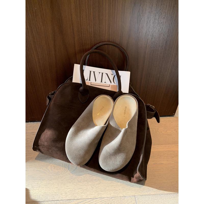 

[] Lazy row~ retro style thick-bottomed lazy bag head half drag women s slippers outside wear 40 темные хаки