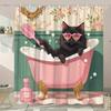 Shower Curtain - Cat In Bathtub, with Sunglasses Hanging On the Wall, Used for Living Room and Bedroom Decoration