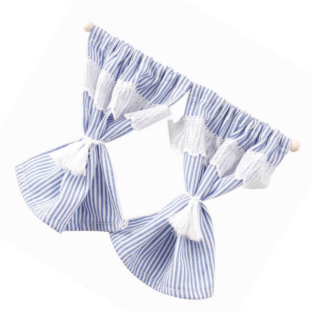 Fabric Miniature Dollhouse Window Curtain with Stripe Pattern Design For 1/12 Model Dollhouse Scene Decoration Accessory