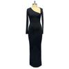 Export 2024 New Arrival Female Fashion Long Sleeves Diagonal Collar Sexy Sexy Silm Rear Slit Dress Fashion