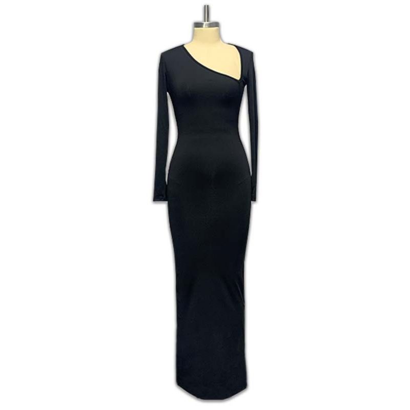 Export 2024 New Arrival Female Fashion Long Sleeves Diagonal Collar Sexy Sexy Silm Rear Slit Dress Fashion