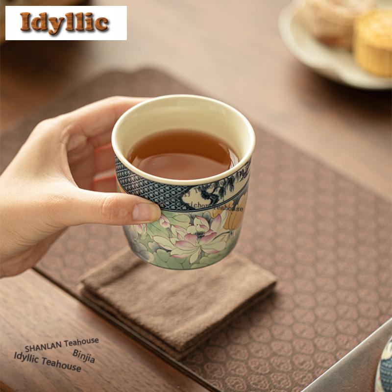 190ml Soda Glaze Lotus Straight Mouth Teacup Antique Tea Bowl Single Cups Tea-tasting Personal Cup Chazhan Master Cups Supplies