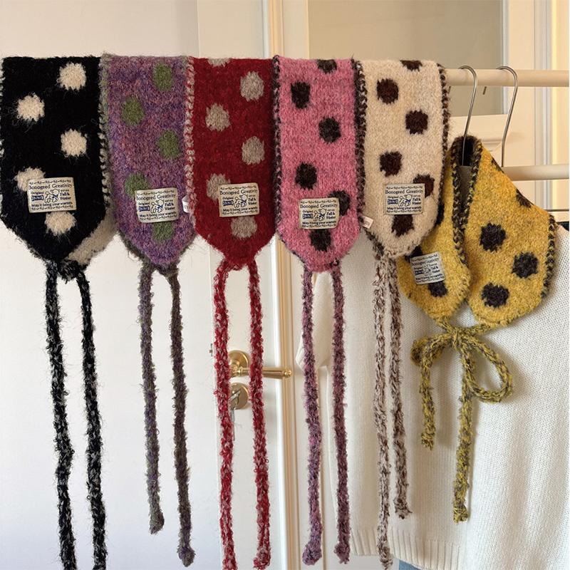 Cute Polka Dot Lace Up Small Scarf Women Winter New Versatile Multifunctional Warm Ear Protection Bag Headscarf Earmuffs Korean