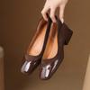 New Comfortable Fashion Single Shoes Women's Square Head Medium Heel Large Size Square Heel Foot Cover One Pedal Casual Solid Color Four Seasons Leat