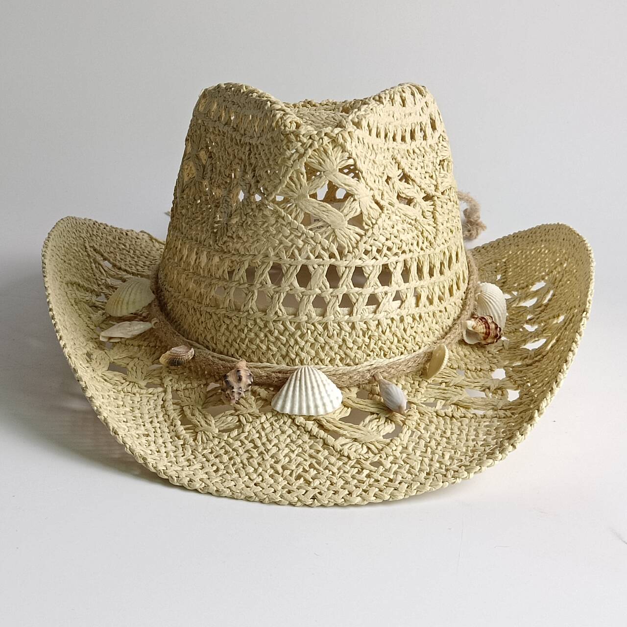 Westerse Cowboy Hoeden Strand Boheemse Strohoed Houten Kralen Uitgesneden Zonnehoed Schelp Dames Heren cowboyhoed M55-58cm