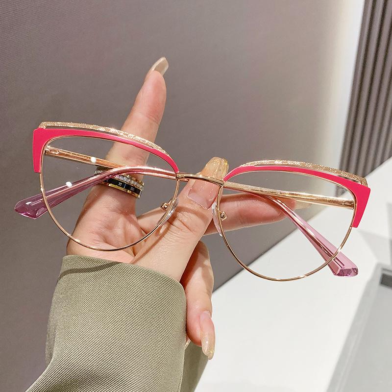 Fashion Cat Eye Women's Reading Glasses 2025 Brand Designer Hollow Metal Lace Optical Glasses Frames Anti Blue Light Eyewear