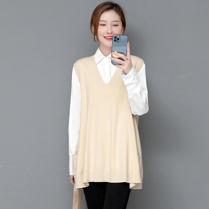100kg Plus Size Vest Women's Autumn and Winter Vest Knitted Sweater Sleeveless Sweater Korean Loose Spring and Autumn Waistcoat