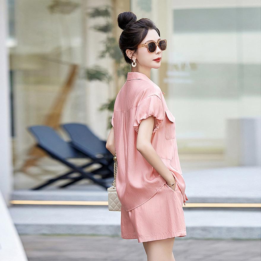 Shorts Set Women's Summer New Design Sense Temperament Thin Casual Lapel Shirt Fashion Two-piece Set