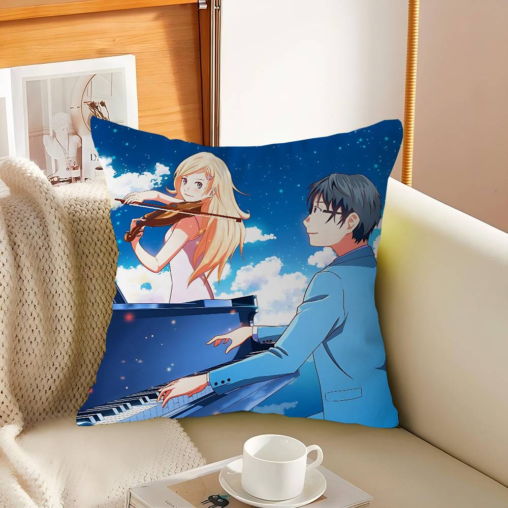Anime Y-Your L-Lie In A-April Pillow Covers Cartoon Sofa Decorative Home Double-sided Printing Short Plush Cute Cushion Cover