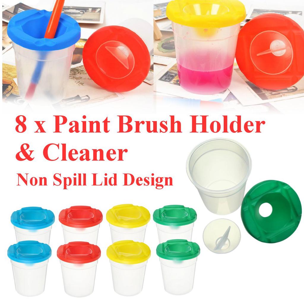 8pcs 4 Colours Non Spill Pots Lid and Stoppers Paint Brush Holder