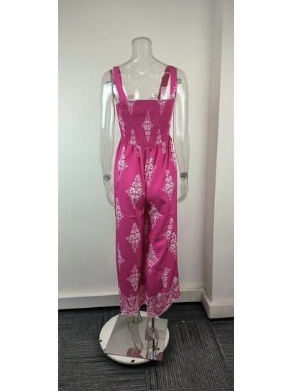 2025 Summer Women's Printed Casual Loose Short Sleeve Jumpsuit