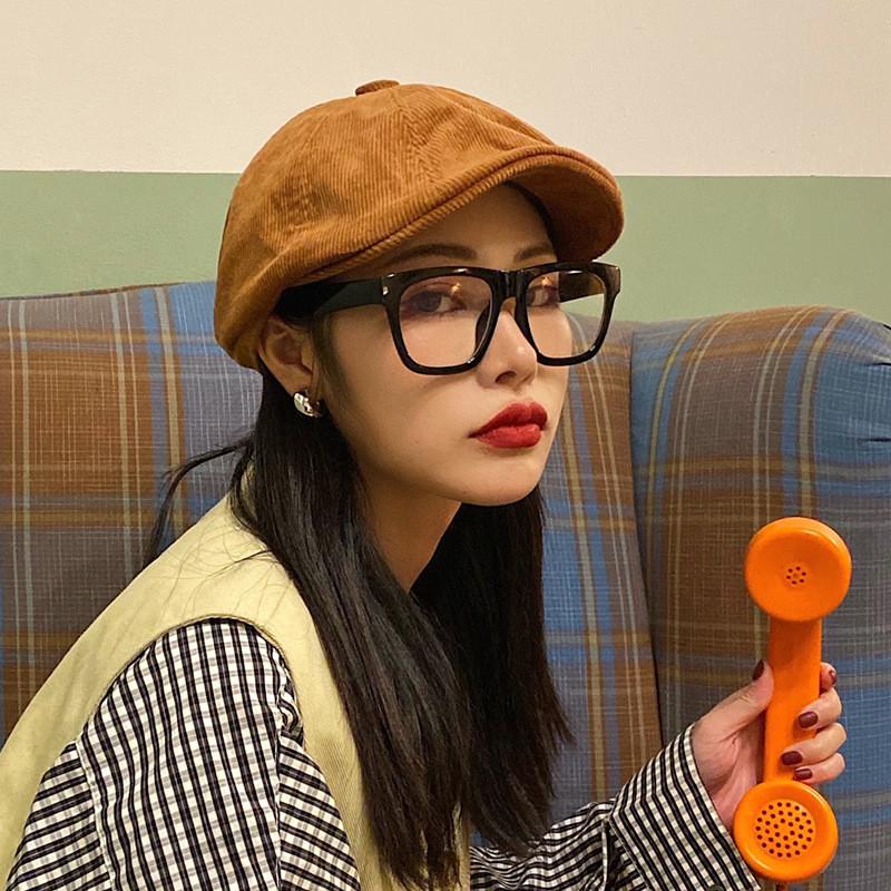 Trendy Embroidered Corduroy Vintage Cap For Women Chic Baker Boy Hat Four Seasons