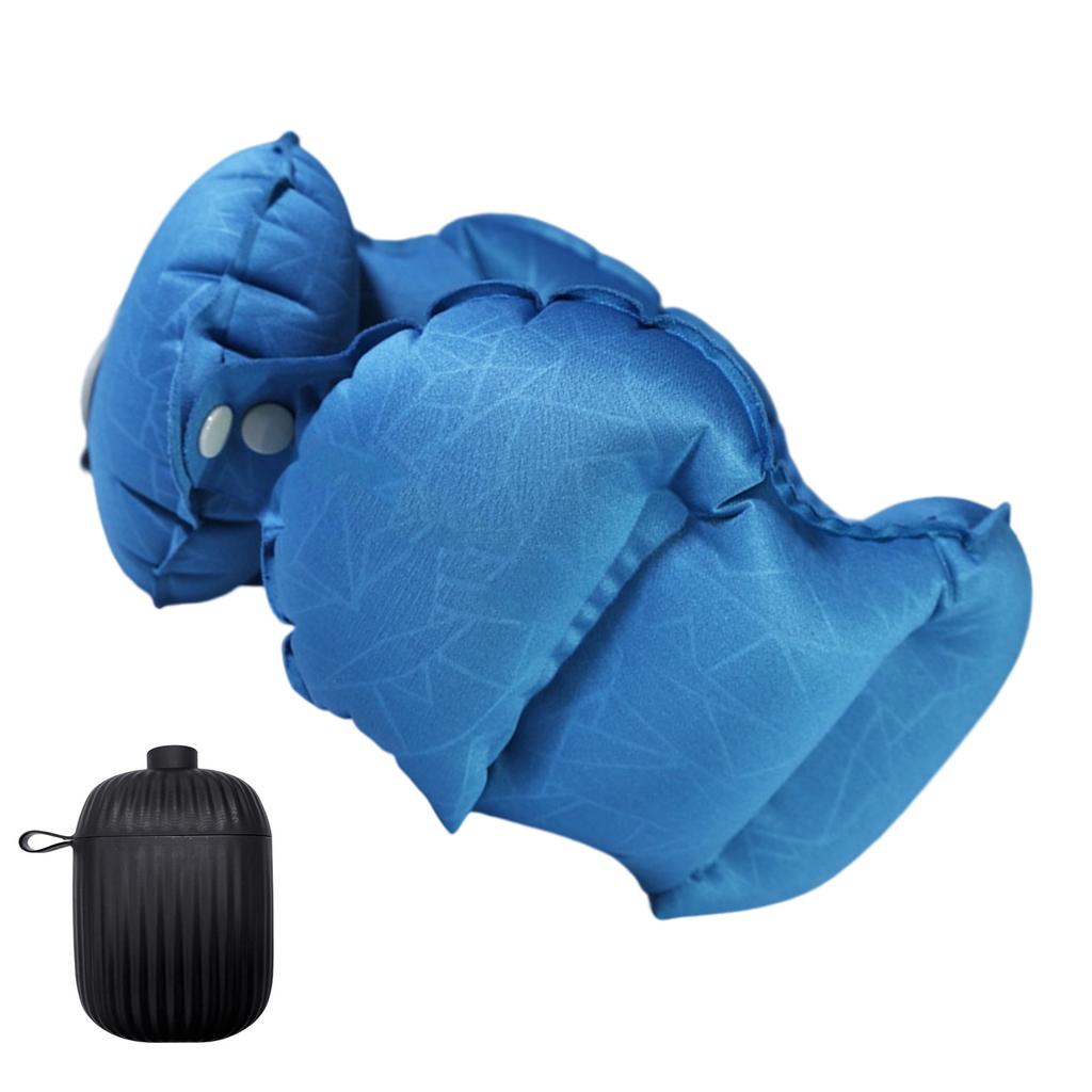 Inflatable Neck Pillow for Travel Office Rest With Air Pumps Storage Box Double Sideds Fabric TPU Materials