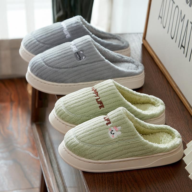 Autumn and winter cotton slippers home indoor non-slip thick-soled couple warm bag head velvet cotton shoes