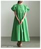 La A Voluminous Flared Color Dress That Brightens Your Long Dress with Short Flared Voluminous Flattering Casual Free Size Green [sawa Á Mode] Mood.