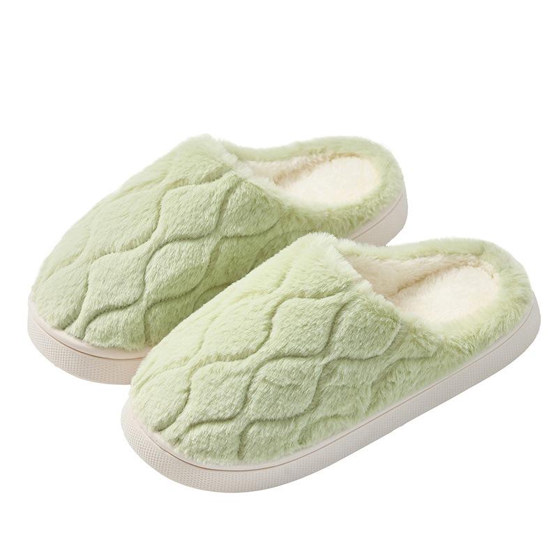 Winter wavy cotton slippers cute simple home outdoor warm non-slip couple bag and cotton slippers