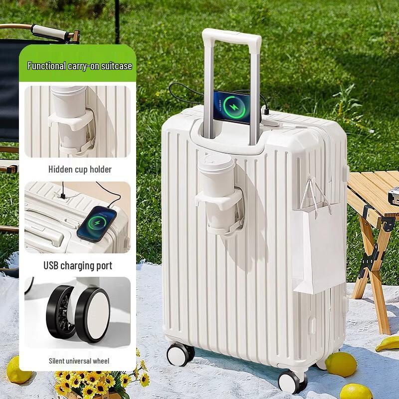 OEING Multi-functional USB Charging Luggage with Cup Holder 28 inch