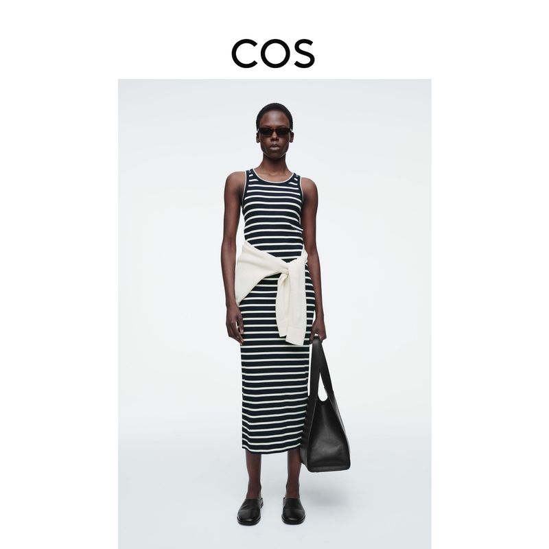 

Cos Women clothes Slim Version round Neck Rib Dress 2025 Spring New 0995969016 Navy blue/white/Stripes 155/80A((XS))