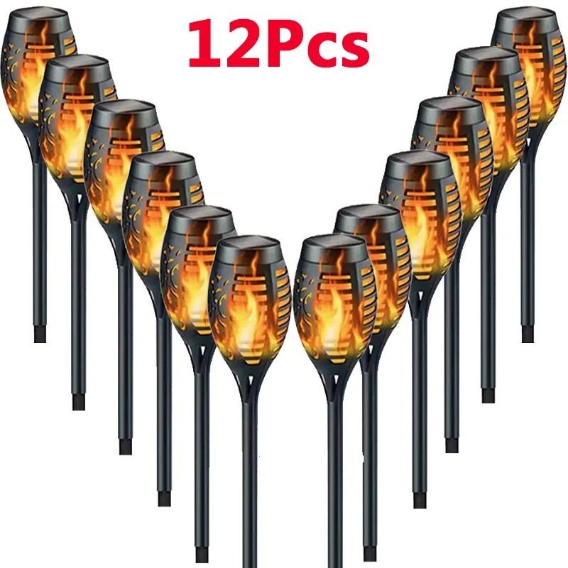 1-12PCS Solar Flame Torch Light Flickering Light12 LED Waterproof Outdoor Lawn Yard Garden Patio Pathway Lamp Saving Auto On/Off